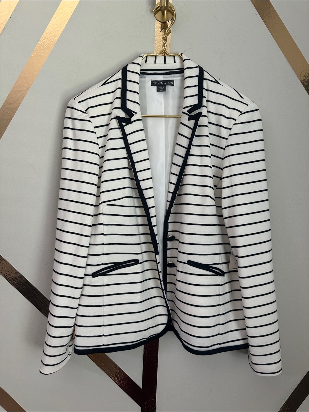Covington White Blazer with Black Trim and Stripes